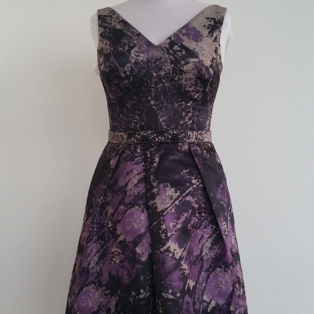 Fit&Flare black/purple/tan cocktail dress